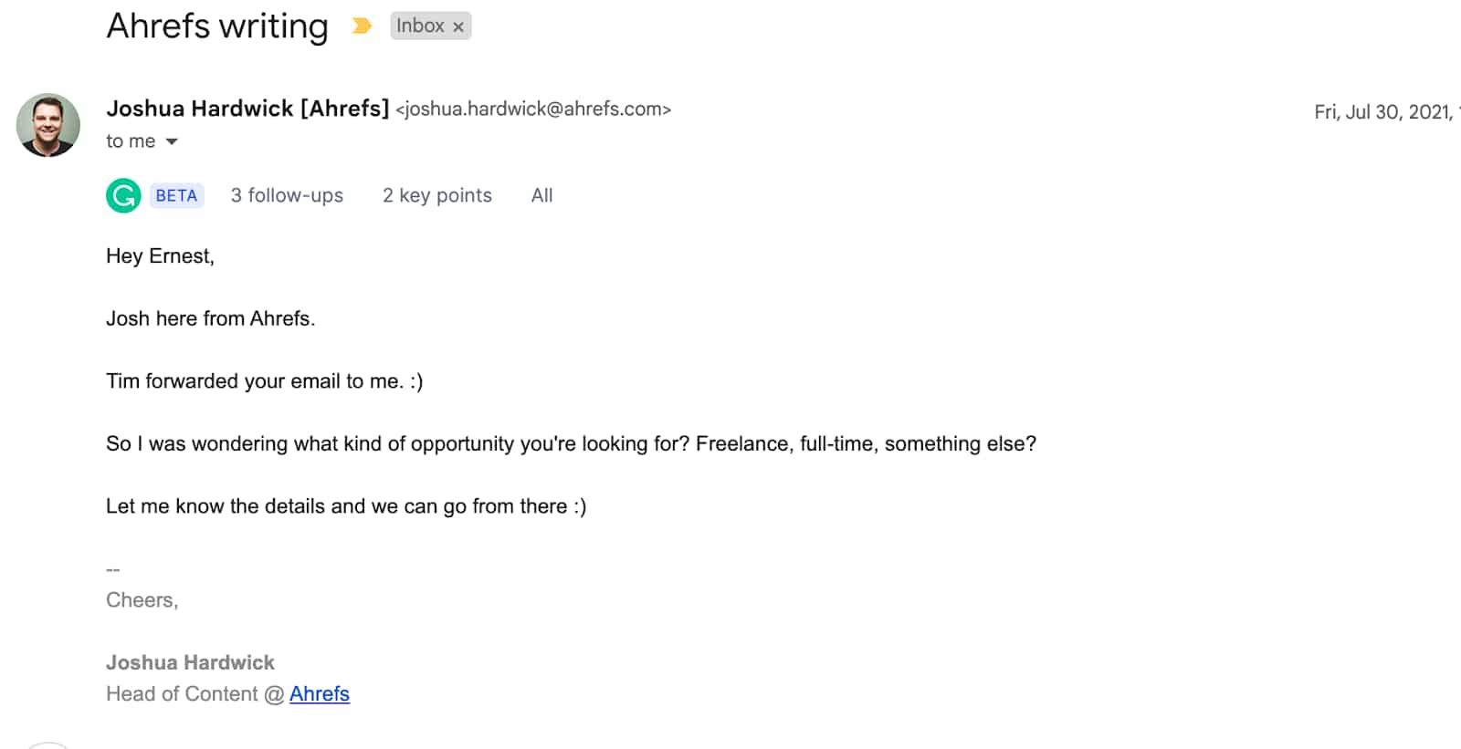cold email success for content copywriting services