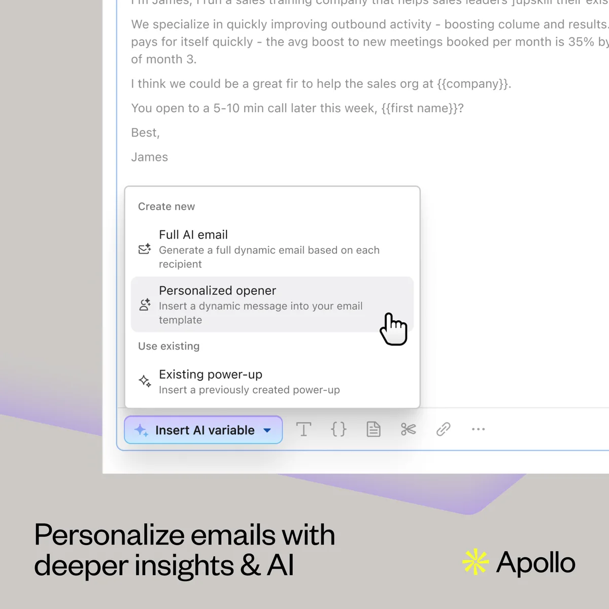 Apollo AI variables for personalized email openers