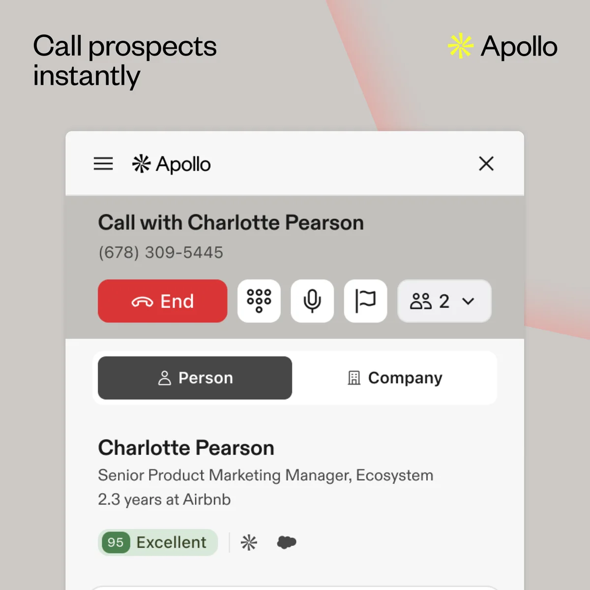 Apollo dialer calling a prospect from the Chrome extension
