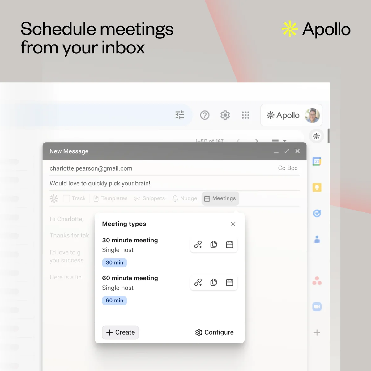 Apollo meeting scheduler inside Gmail