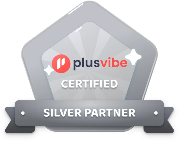 PlusVibe partner certification badge held by Nerdy Joe