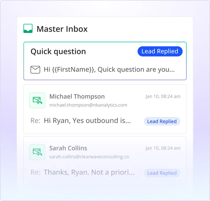 Smartlead Master Inbox showing replies from many mailboxes in one view